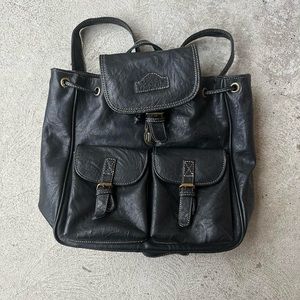 Vintage Long black leather backpack